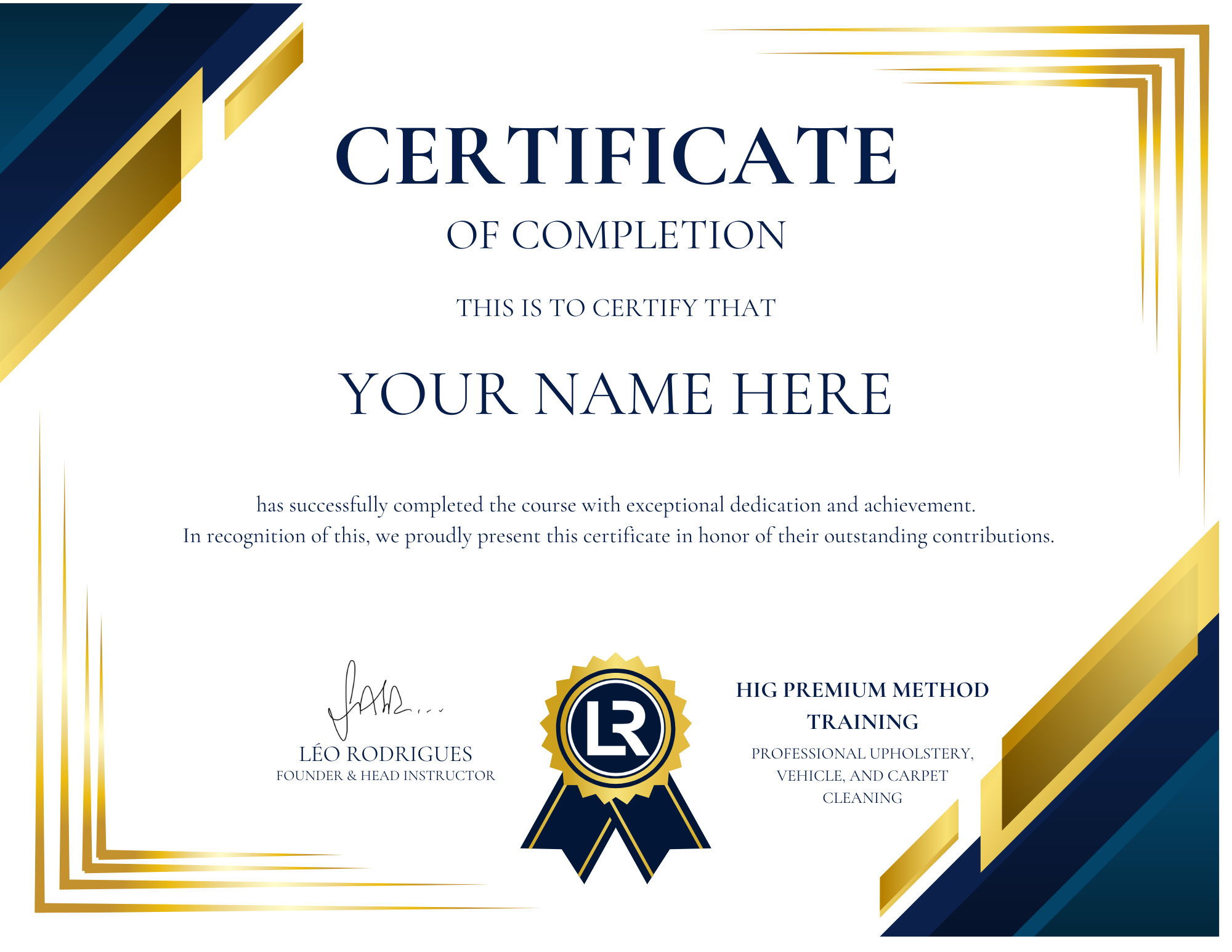 Certificado de conclusão do Método HIG Premium